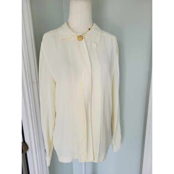 Vintage DIVIDENDS cream gold button long sleeve panel button front blouse - Picture 2 of 4